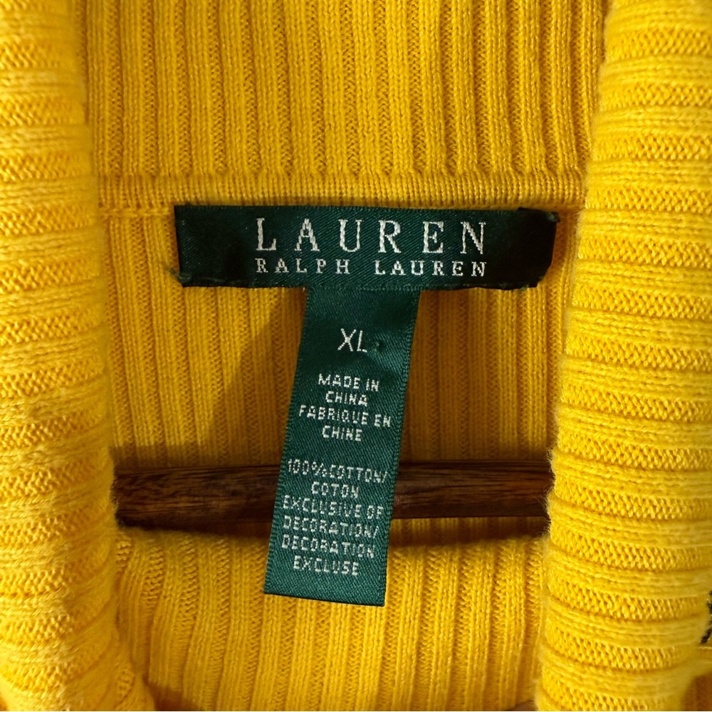 Lauren Ralph Lauren Women’s Yellow Long Sleeve Turtleneck Ribbed Sweater - Picture 2 of 5